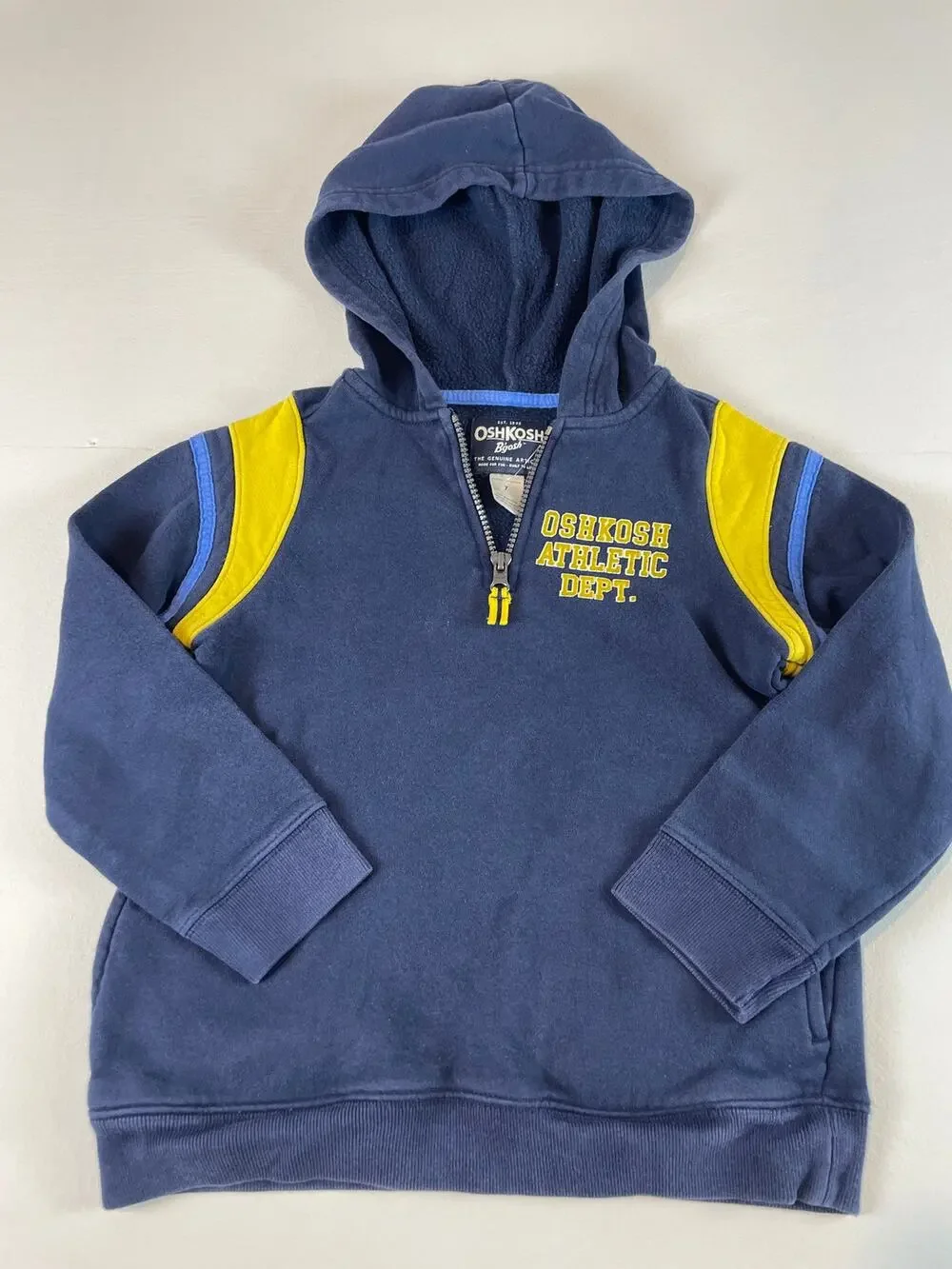 OshKosh Boys Navy Hoodie Yellow Accents Size 7